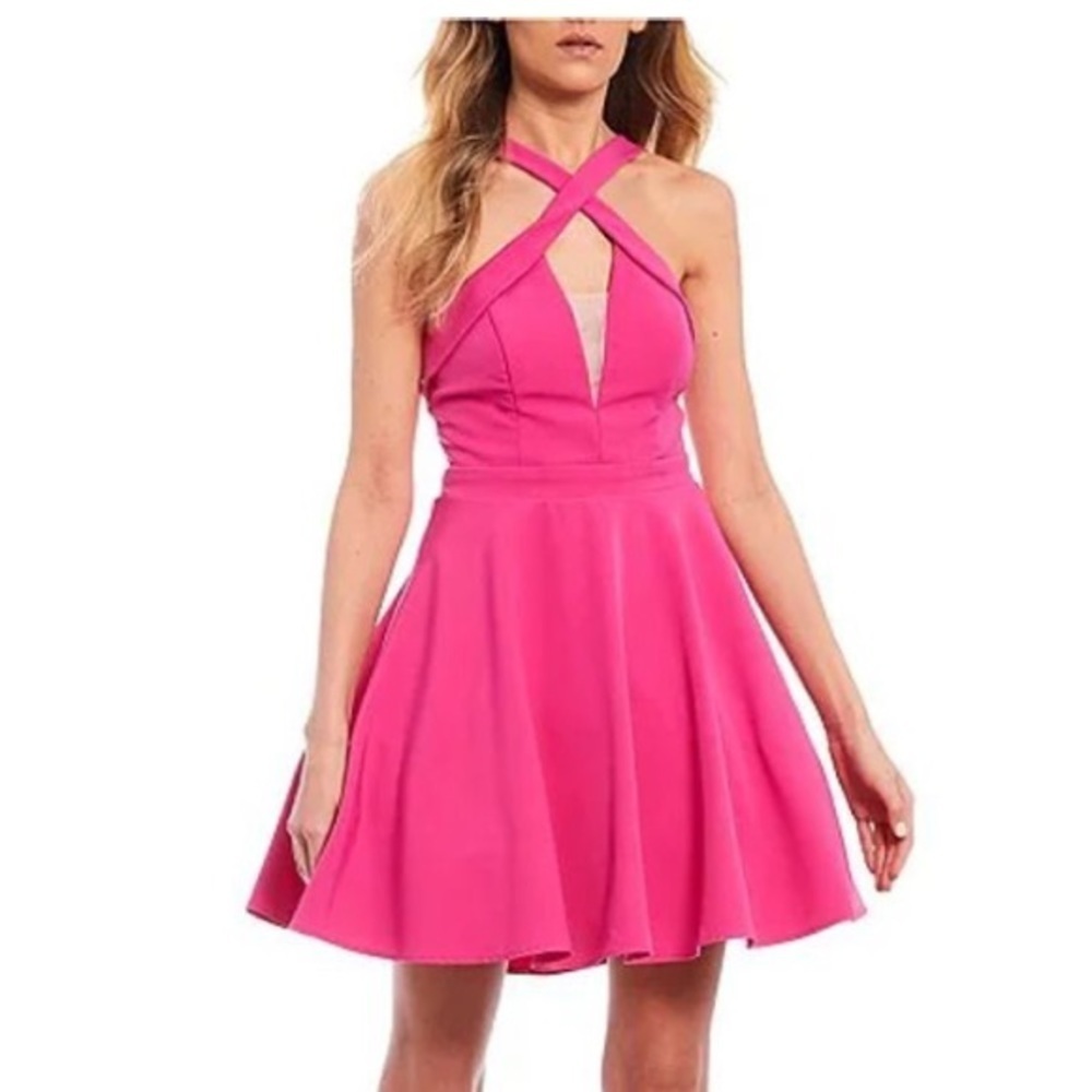 City Vibe Pink Cross Neck Sleeveless Fit and Flare Dress Juniors Size 1